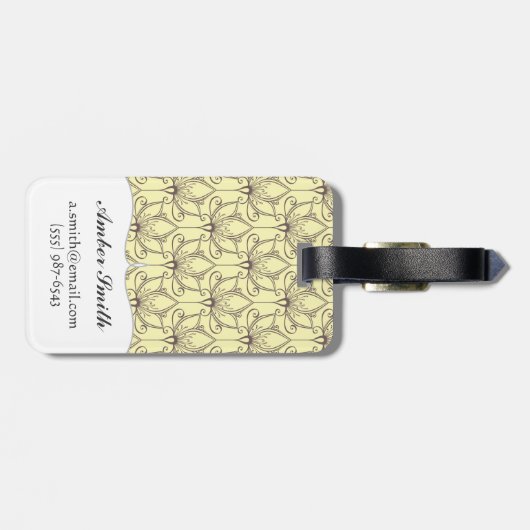 Cream Floral Pattern Bagagelabel (Achterkant horizontaal)
