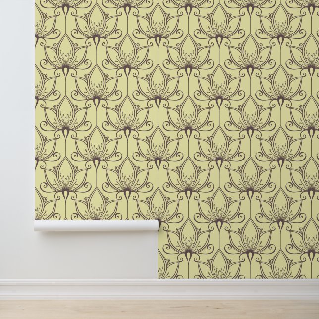 Cream Floral Pattern Behang (Applicatie)