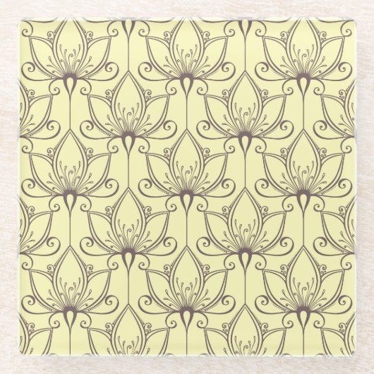 Cream Floral Pattern Glazen Onderzetter (Voorkant)