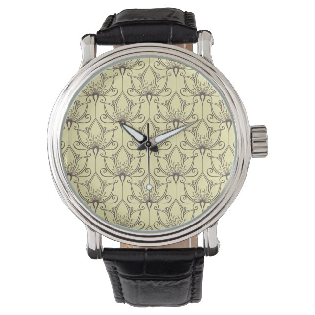 Cream Floral Pattern Horloge (Voorkant)