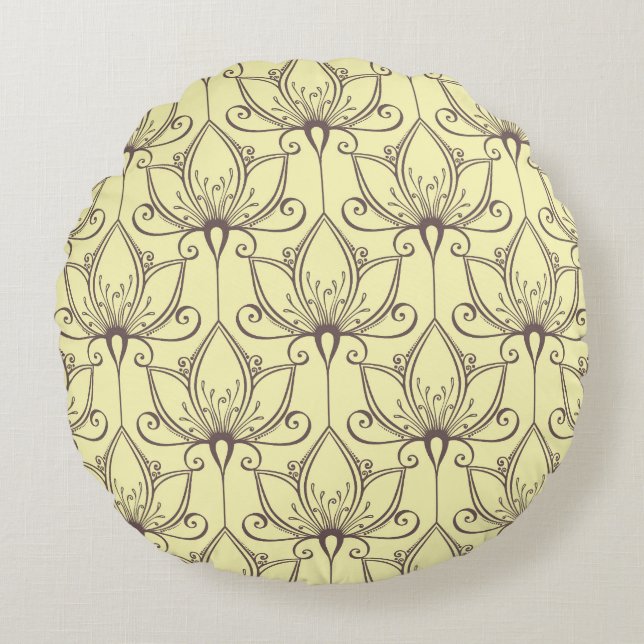 Cream Floral Pattern Rond Kussen (Voorkant)