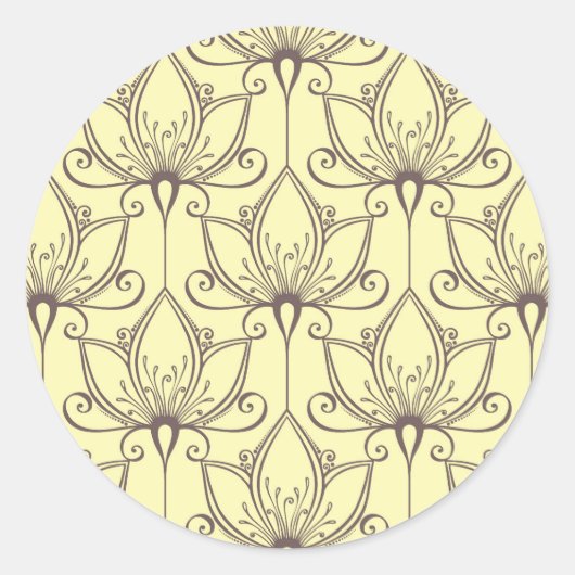 Cream Floral Pattern Ronde Sticker (Voorkant)