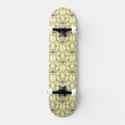Cream Floral Pattern Skateboard (Voorkant)