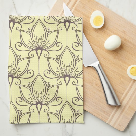 Cream Floral Pattern Theedoek (Quarter Fold)