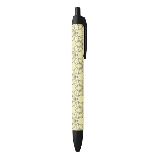 Cream Floral Pattern Zwarte Inkt Pen (Achterkant (Verticaal))