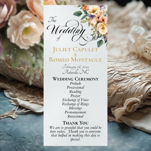 Cream Floral - Pearl White Wedding Programmakaart