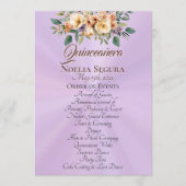 Cream Floral Quinceanera Program - Lavender Programmakaart (Voorkant)