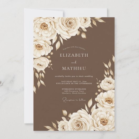 Cream Floral Rustic Wedding Kaart (Voorkant)