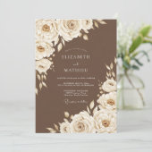 Cream Floral Rustic Wedding Kaart (Staand voorkant)