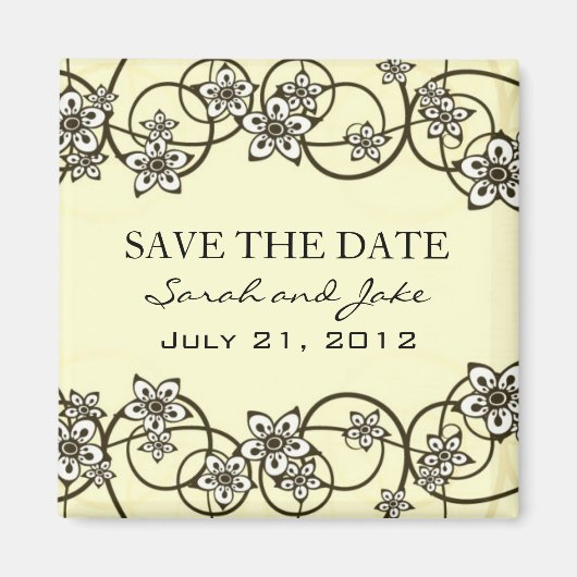 Cream Floral Save the Date Fridge Magnet (Voorkant)