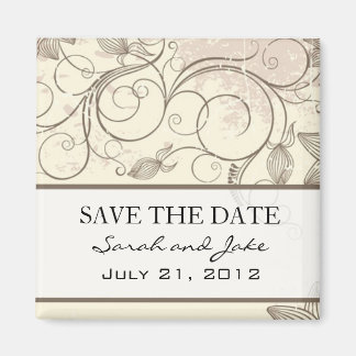 Cream Floral Save the Date Fridge Magnet
