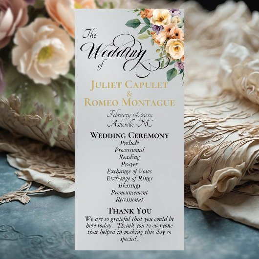 Cream Floral - Silver Wedding Programmakaart
