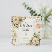 Cream Floral Square Minimal Elegant Vrijgezellenfe Kaart (Staand voorkant)