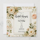 Cream Floral Square Minimal Elegant Vrijgezellenfe Kaart (Voorkant)