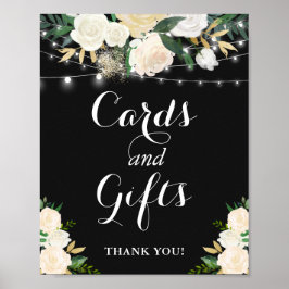 Cream Floral String Lights Kaarten en Gifts Sign Poster