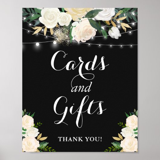 Cream Floral String Lights Kaarten en Gifts Sign Poster (Voorkant)