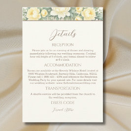 Cream Floral Summer Peony Wedding Details Informatiekaartje