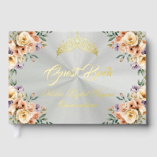 Cream Floral & Tiara - Pastel Green Gastenboek (Voorkant)