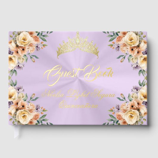 Cream Floral & Tiara - Pastel Lavender Gastenboek (Voorkant)