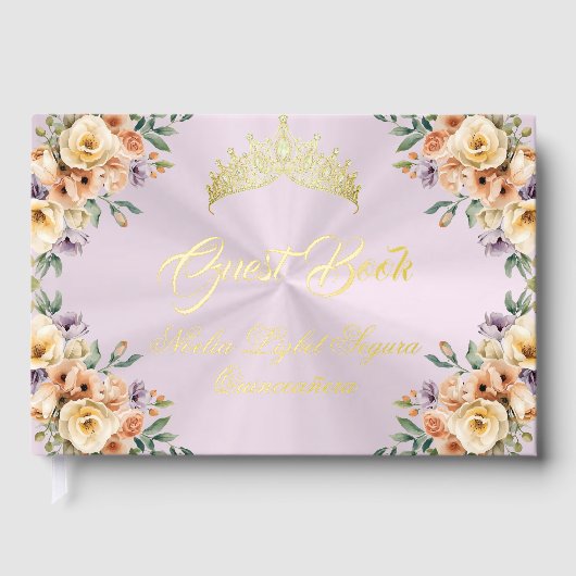 Cream Floral & Tiara - Pastel Pink Gastenboek (Voorkant)