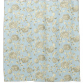 Cream Floral Toile op blauw Douchegordijn (Voorkant)