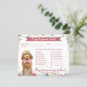 Cream Floral Waterverf Dog Grooming Report Kaart (Staand voorkant)