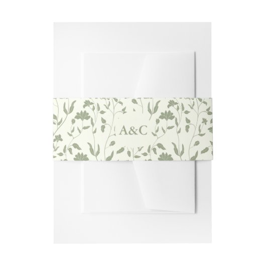 Cream Floral Wedding Invitation Belly Band Uitnodigingen Wikkel (Voorkant Voorbeeld)