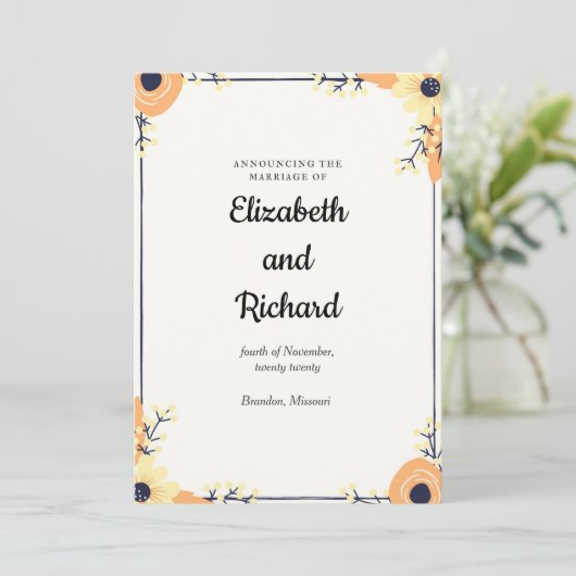 Cream Florals Wedding Aankondiging (Staand voorkant)