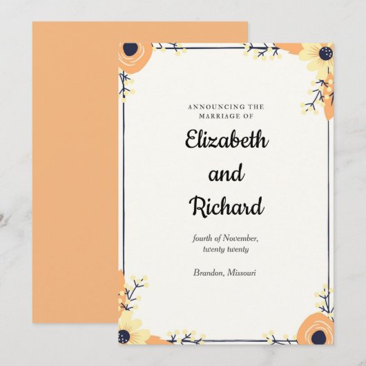 Cream Florals Wedding Aankondiging (Voorkant / Achterkant)