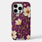 Cream Flowers op Textured Paarse Case-Mate iPhone Case (Achterkant)