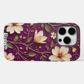 Cream Flowers op Textured Paarse Case-Mate iPhone Case (Achterkant (horizontaal))