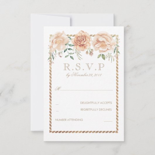 Cream Flowers Waterverf Lijst Wedding RSVP (Voorkant)