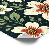 Cream Flowers with Red Centers & Green Leaves Poster (Hoek)