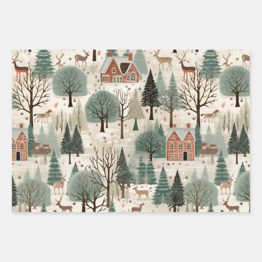 Cream Forest Winter Inpakpapier Vel (Voorkant 2)