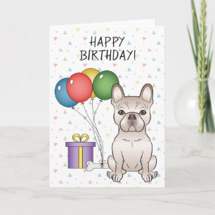 Cream French Bulldog Cartoon Dog Happy Birthday Kaart