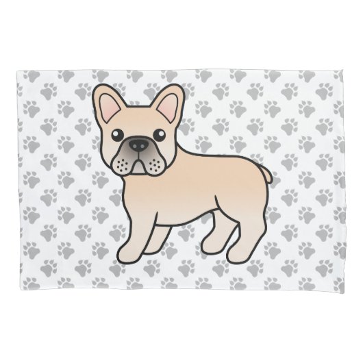 Cream French Bulldog Cute Cartoon Dog Kussensloop (Voorkant)