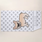 Cream French Bulldog Cute Cartoon Dog & Name Strandlaken (Voorkant)