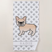 Cream French Bulldog Cute Cartoon Dog & Name Strandlaken (Voorkant)