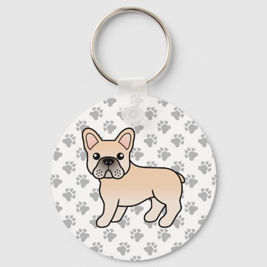 Cream French Bulldog Cute Cartoon Dog Sleutelhanger (Voorkant)