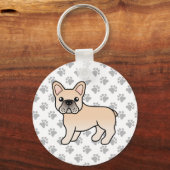 Cream French Bulldog Cute Cartoon Dog Sleutelhanger (Voorkant)