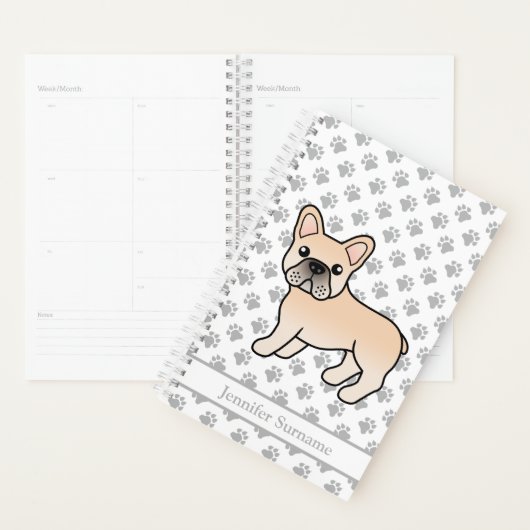 Cream French Bulldog Cute Cartoon Dog & Text Planner (Display)