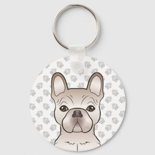 Cream French Bulldog Dog Head & Grey Paws Sleutelhanger