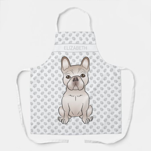 Cream French Bulldog / Frenchie Dog & Custom Name Schort (Voorkant)