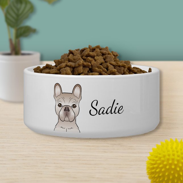 Cream French Bulldog / Frenchie Dog & Custom Name Voerbakje (Creator heeft geüpload)