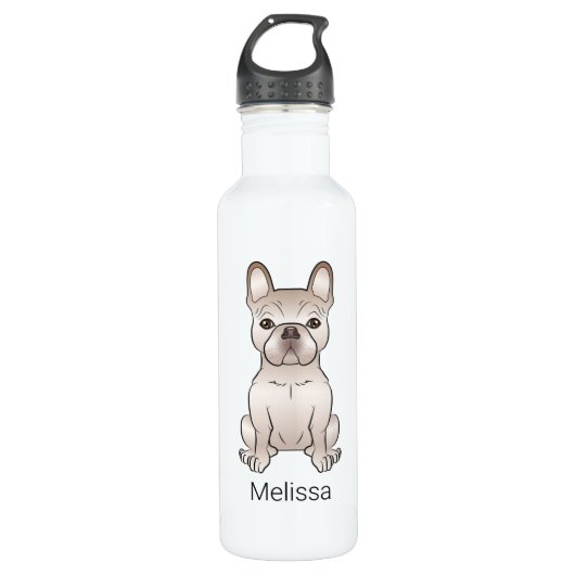 Cream French Bulldog / Frenchie Dog & Custom Name Waterfles (Voorkant)