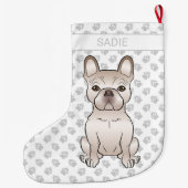 Cream French Bulldog / Frenchie with Paws & Name Grote Kerstsok (Achterkant)