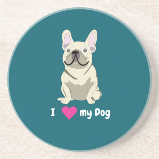 Cream French Bulldog, I Love my Dog Zandsteen Onderzetter