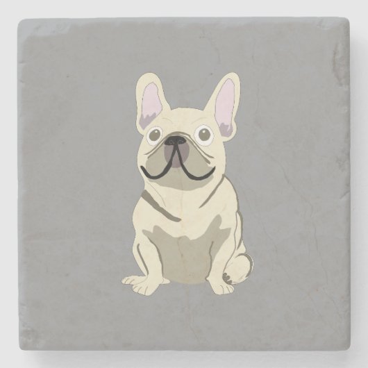 Cream French Bulldog, Stenen Onderzetter (Voorkant)