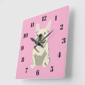 Cream French Bulldog Vierkante Klok (Hoek)