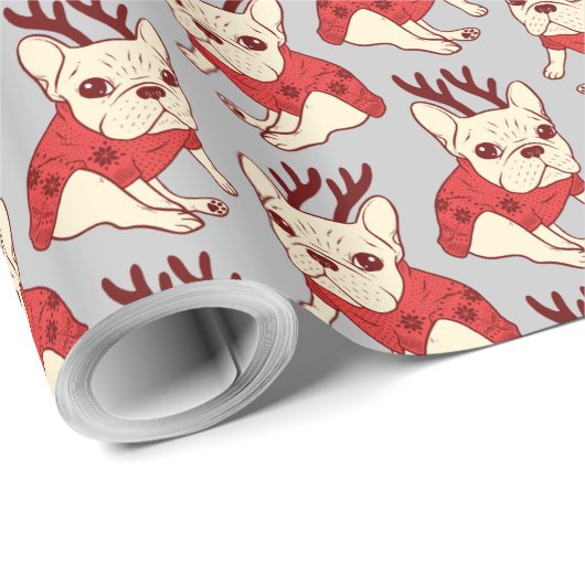 Cream Frenchie in kerstkeuken Cadeaupapier (Rol Hoek)